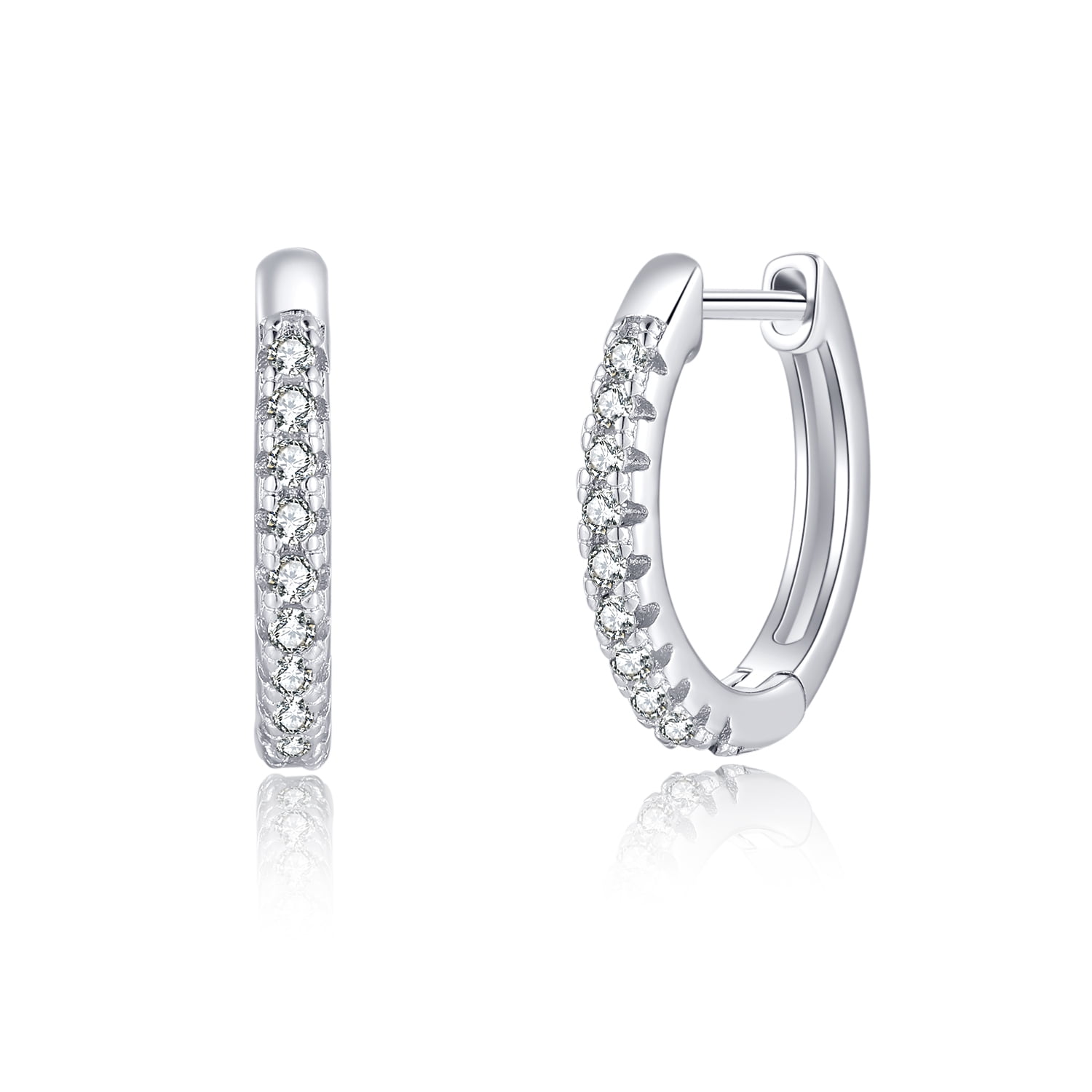Sterling Silver Huggie Hoop Earrings for Women 14K White Gold Plated