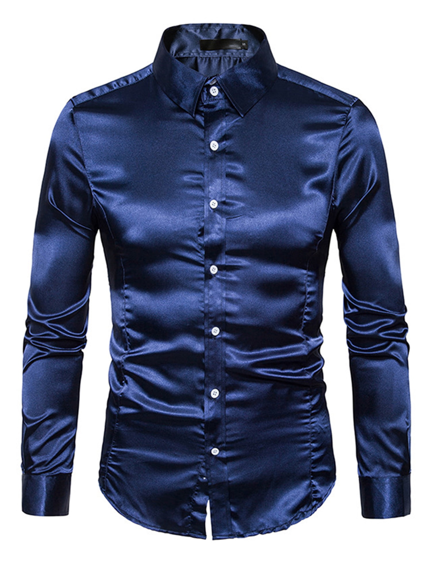 SHOWNO Mens Hip Hop Slim Fitted Long Sleeve Button Down Shirts