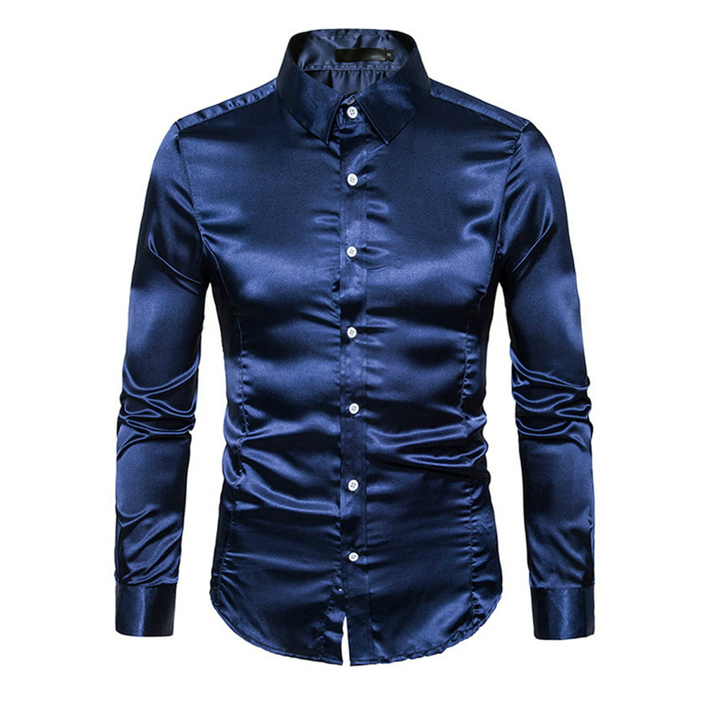CVLIFE - Mens Luxury Shiny Silk like Satin Shirt Hipster Long Sleeve ...