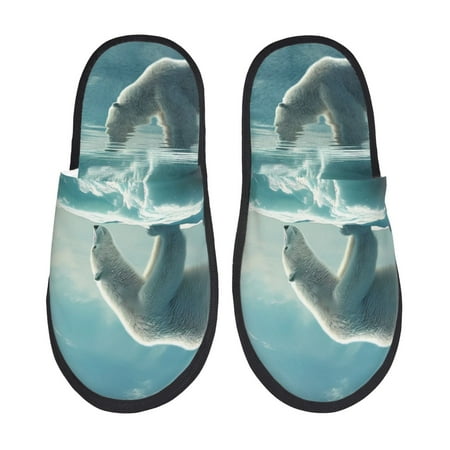 Balery Polar Bear On Iceberg Slient Indoor Furry Fleece Comfort House Shoes Soft Non-Slip Home Shoes Cotton slippers House Slippers-- Medium
