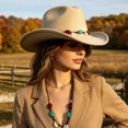 thumbnail image 2 of Cowboy Hat Women Wide Brim Western Fedora Jazz Lightweight Fabric Curved Brim Autumn Winter Party Outdoor Headwear, 2 of 5
