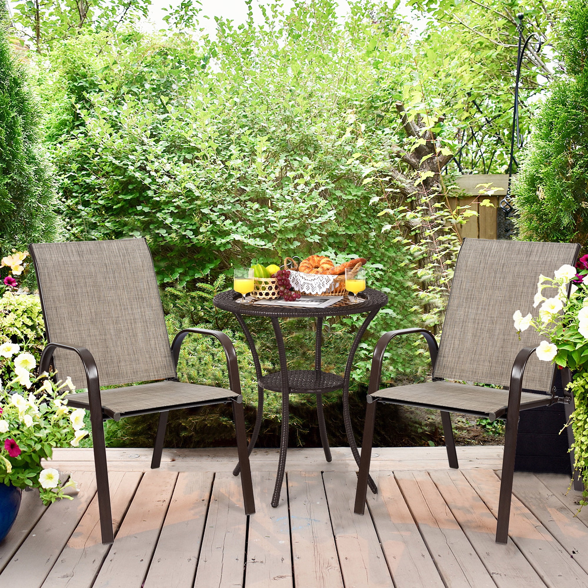 Gymax Set of 2 Patio Chairs Dining Chairs w/ Steel Frame Yard Outdoor Grey