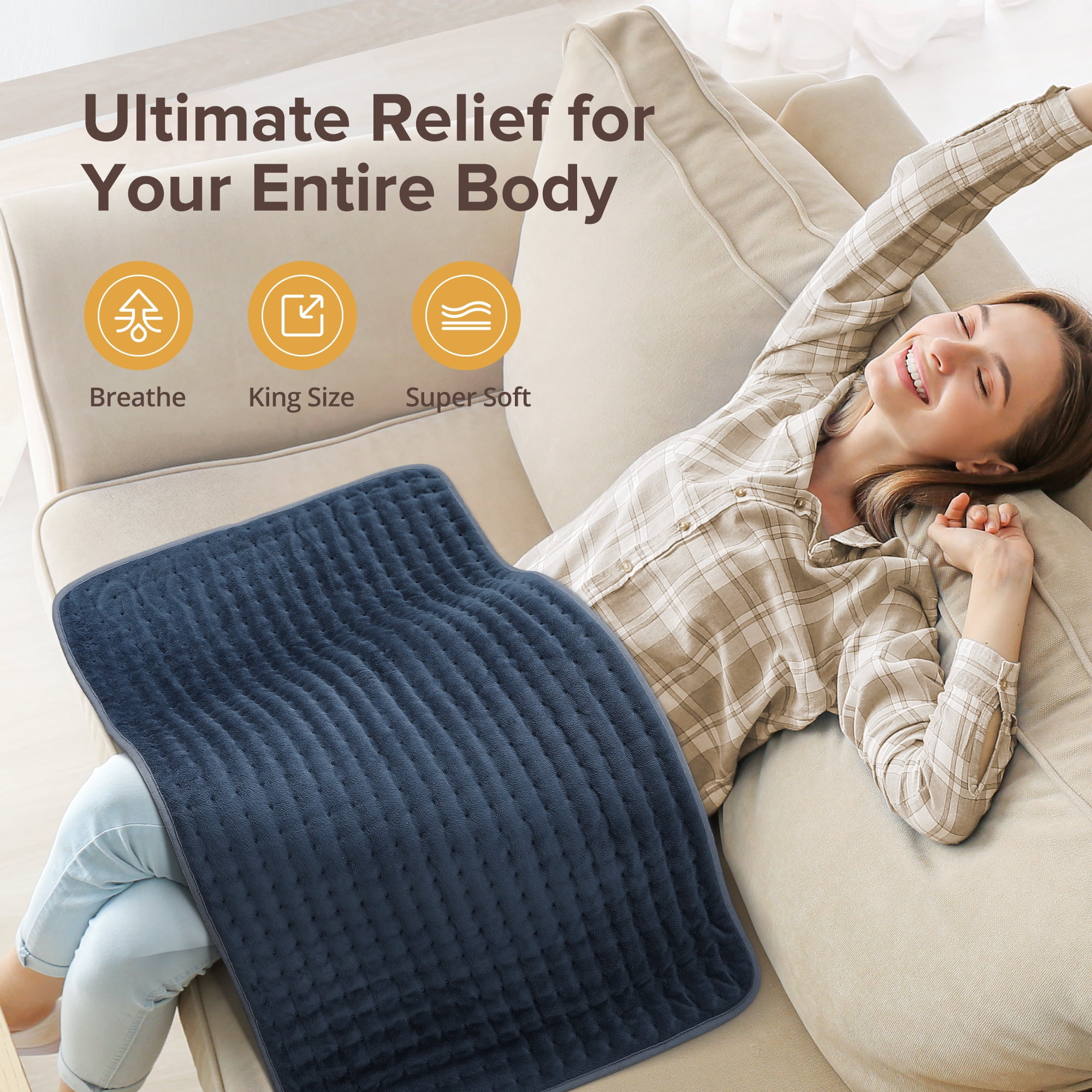 Heating Pad for Back Pain Relief, 17" X 33" XXX-Large Heating Pads for Cramps, Electric Heating Pad XL with 6 Fast Heating Settings, Moist Dry Heat Options, Auto-Off, Machine Washable