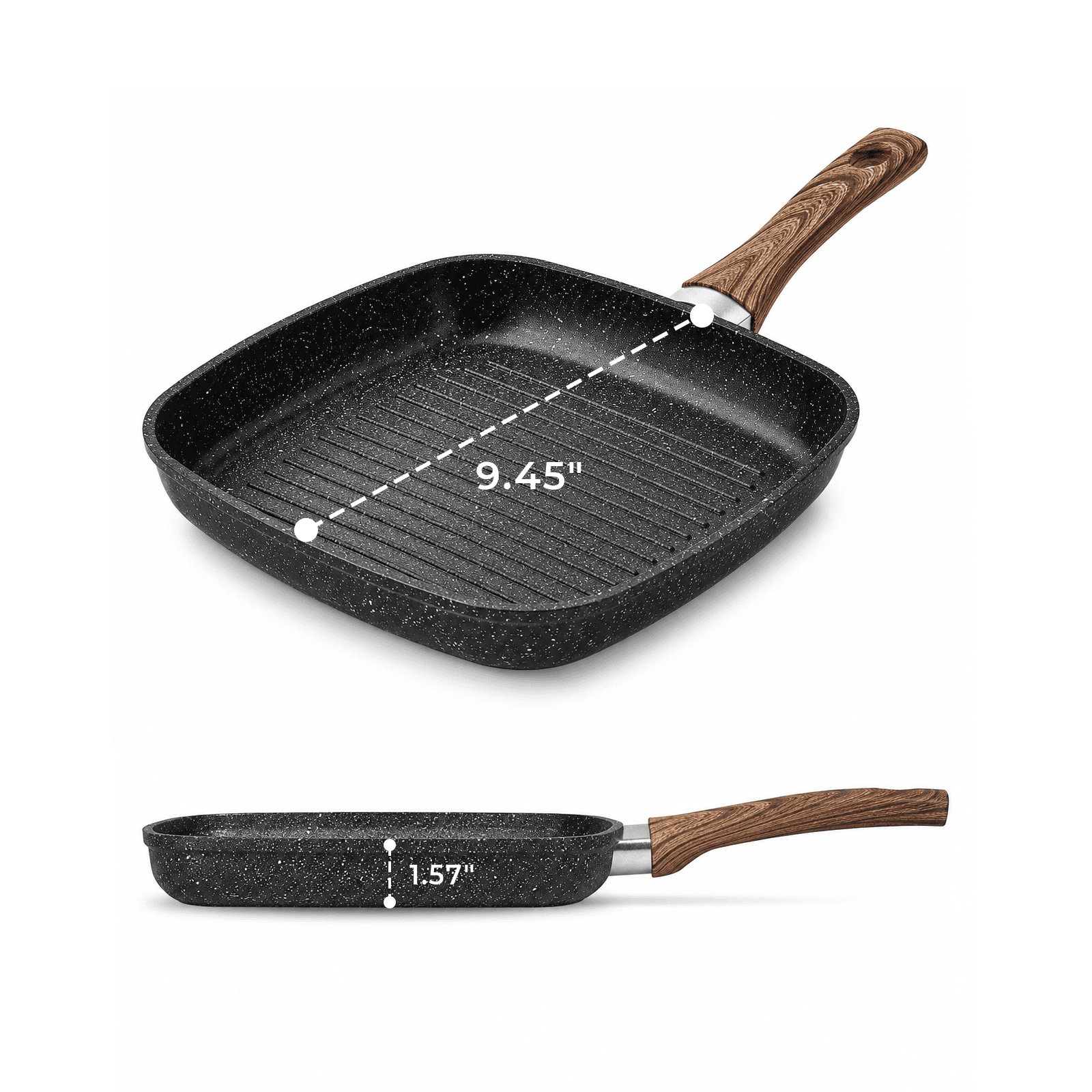 Alvantor 3-Piece Square Grill Frying Pan Set,9.5-11 Inch Induction with Stay Cool Handle,Compatible with All Stovetops