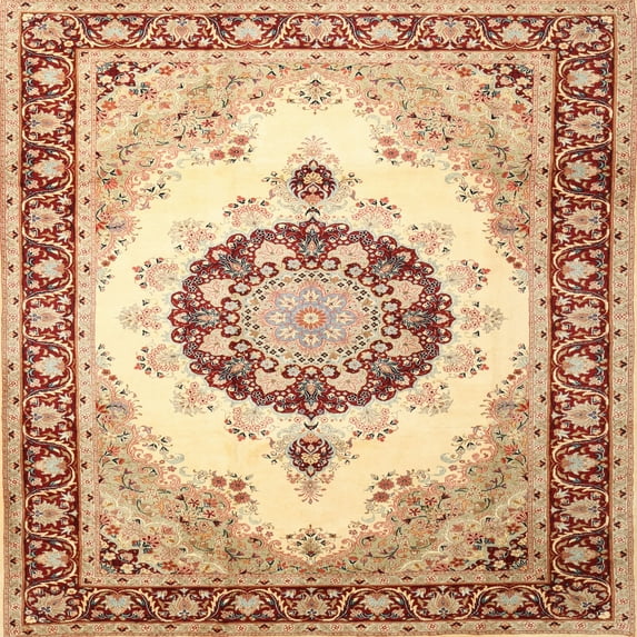 Ahgly Company Machine Washable Indoor Square Traditional Brown Gold Area Rugs, 8' Square