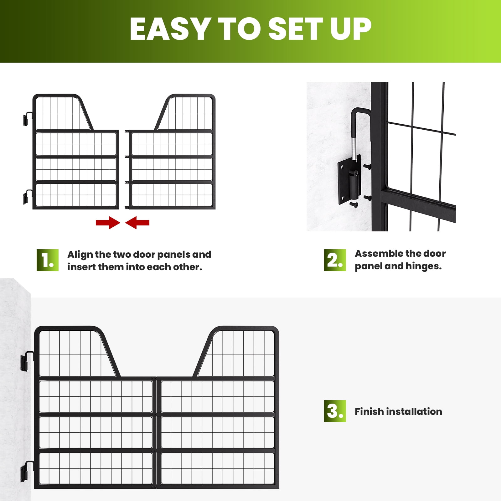 Horse Stall Gate with Rust-Proof Coating, 48" W x 32" H Secure Durable Farm Gate, Yoke & Round Corner Design for Horse Comfort & Safe, Essential Horse Stall Accessories (Black)