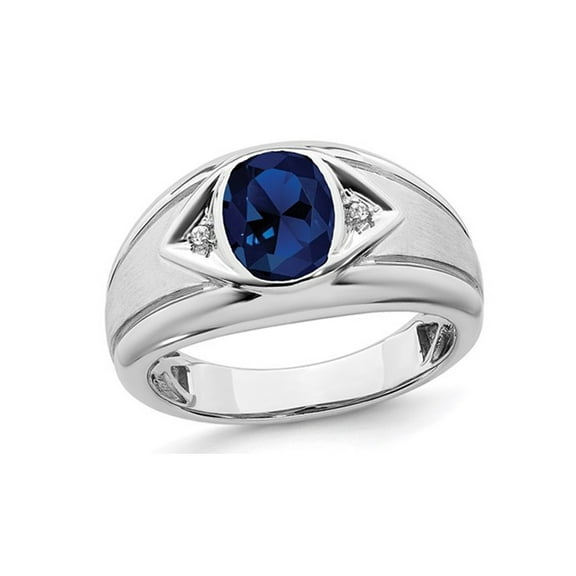 Mens 3.25 Carat (Ctw) Lab Created Blue Sapphire Ring in 14K White Gold for Men
