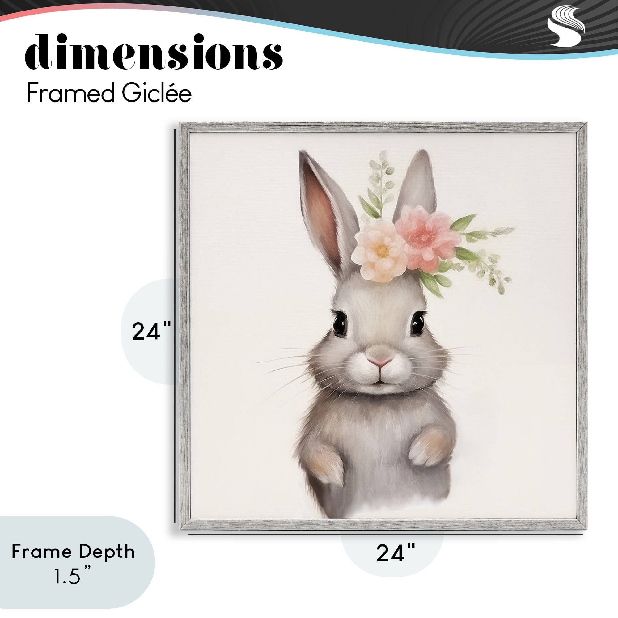 Stupell Industries Sweet Floral Crowned Bunny Gray Framed Giclee Art, design by Lazar Studio