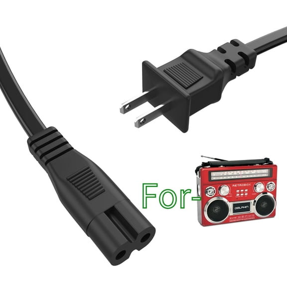 K-MAINS 2-Prong AC Power Cord Comaptible With Dolphin SP-411BT RETROBOX Portable Speaker