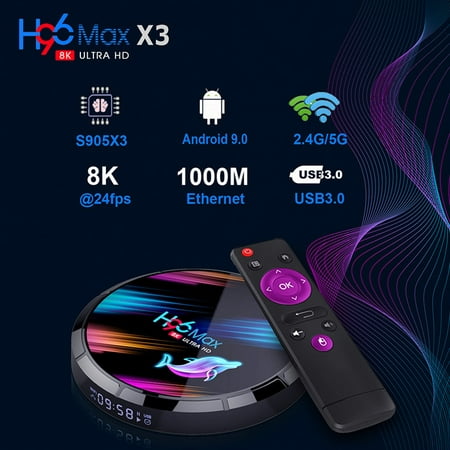 Android TV Box, H96 Max X3 4GB RAM 32GB/ 64GB/ 128GB ROM TV Box Android 9.0 USB3.0 Support 8K HD Netflix Youtube