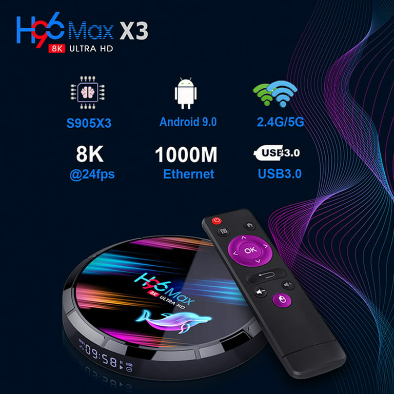 Android TV Box, H96 Max X3 4GB RAM 32GB/ 64GB/ 128GB TV Box Android 9.0 USB3.0 8K HD Netflix - Walmart.com