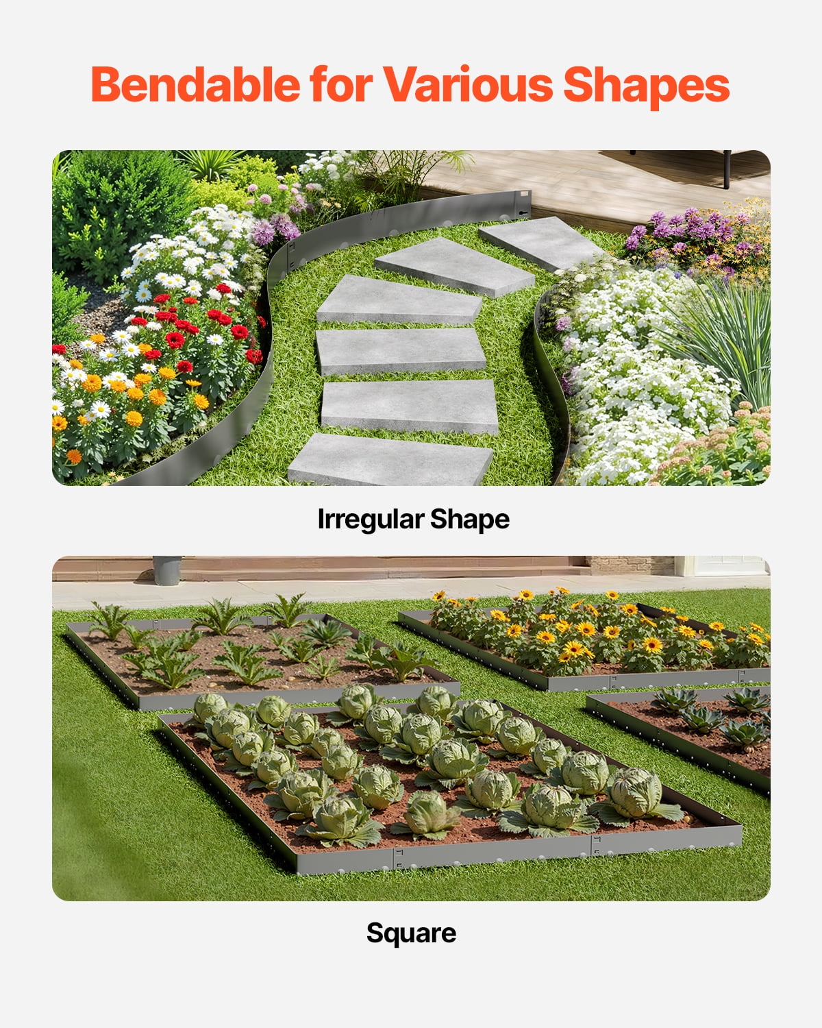 VEVOR Steel Landscape Edging, 5 Packs 39 x 3 in Rust-Resistant Metal Landscape Edging, Bendable Garden Edging Border,Heavy Duty Lawn Edging, Easy-to-Install,Flower Bed Yard Pathway Divider Dark Gray
