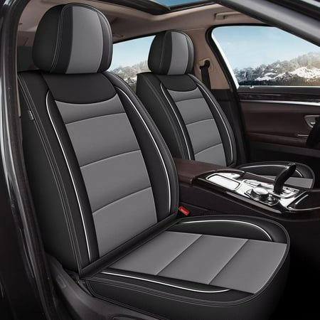 LAONNVIR Full Set Seat Covers Fit for Ford Most SUV Sedan Pickup Such as Fit for Edge Escape Fusion Taurus Explorer Bronco Sport Maverick Waterproof Faux Leather Car Seat Covers(5 Seat Black&Grey)