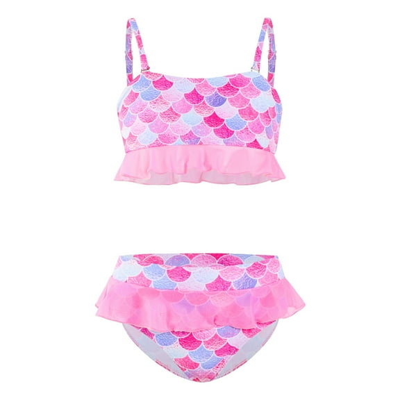 Gyratedream Toddler Baby Girls 2 Piece Tankini Sets Kids Quick Dry Mermaid Fish Scales Print Bathing Suit Suspender Swimwear Family Swimsuits Matching Set for 2 Years-X-Large
