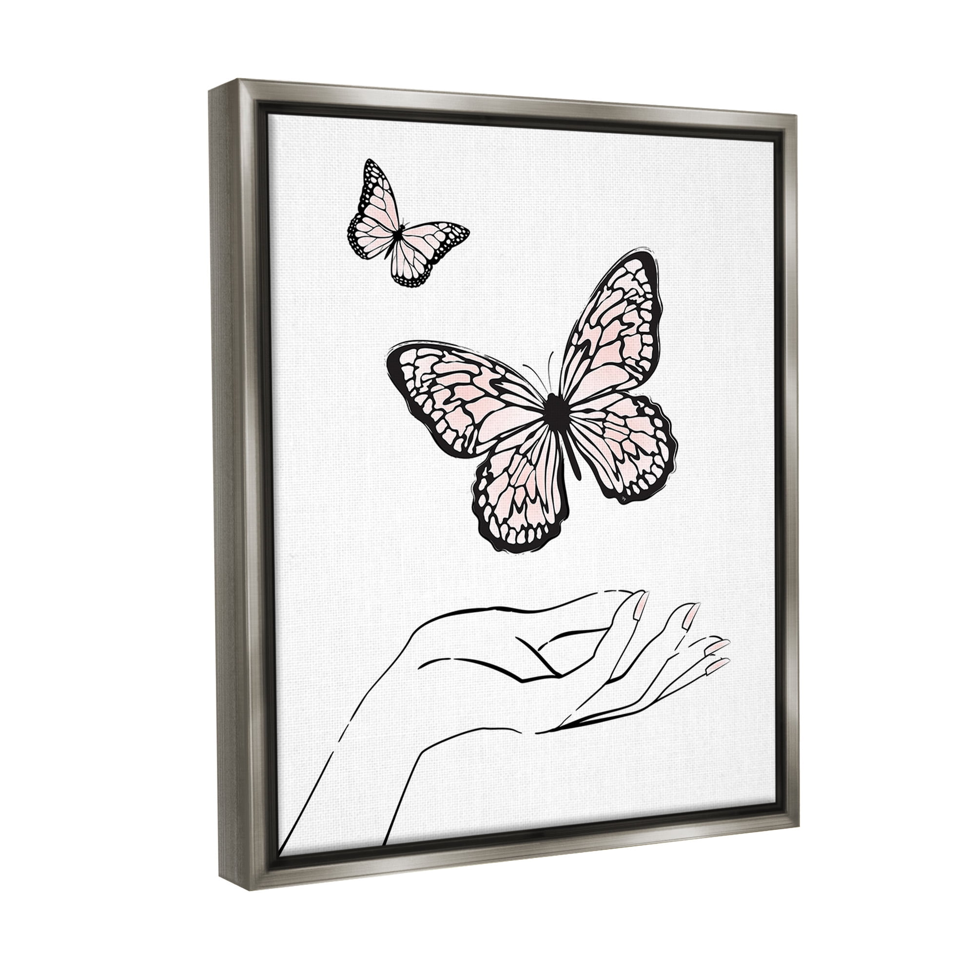 Stupell Industries Minimal Catching Butterflies Animals & Insects Painting Gray Floater Framed Canvas Art Print Wall Art, 25 x 31