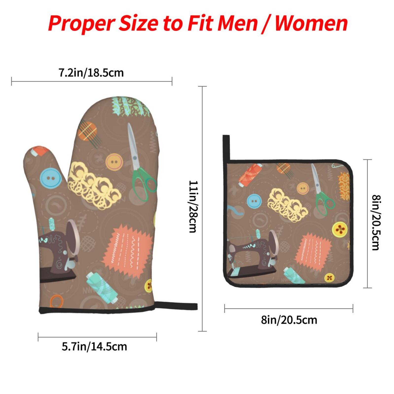 Retro Sewing Accessories Scissors Vintage 4Pcs Oven Mitts and Pot Holders Sets Oven Kitchen Gloves Hot Pads for Cooking BBQ Baking Grilling