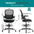 thumbnail image 3 of edx Drafting Chair, Tall Office Chair with Lumbar Support, Mid Back Ergonomic High Task Chair with Foot Ring for Counter Height Desk, Black, 3 of 9