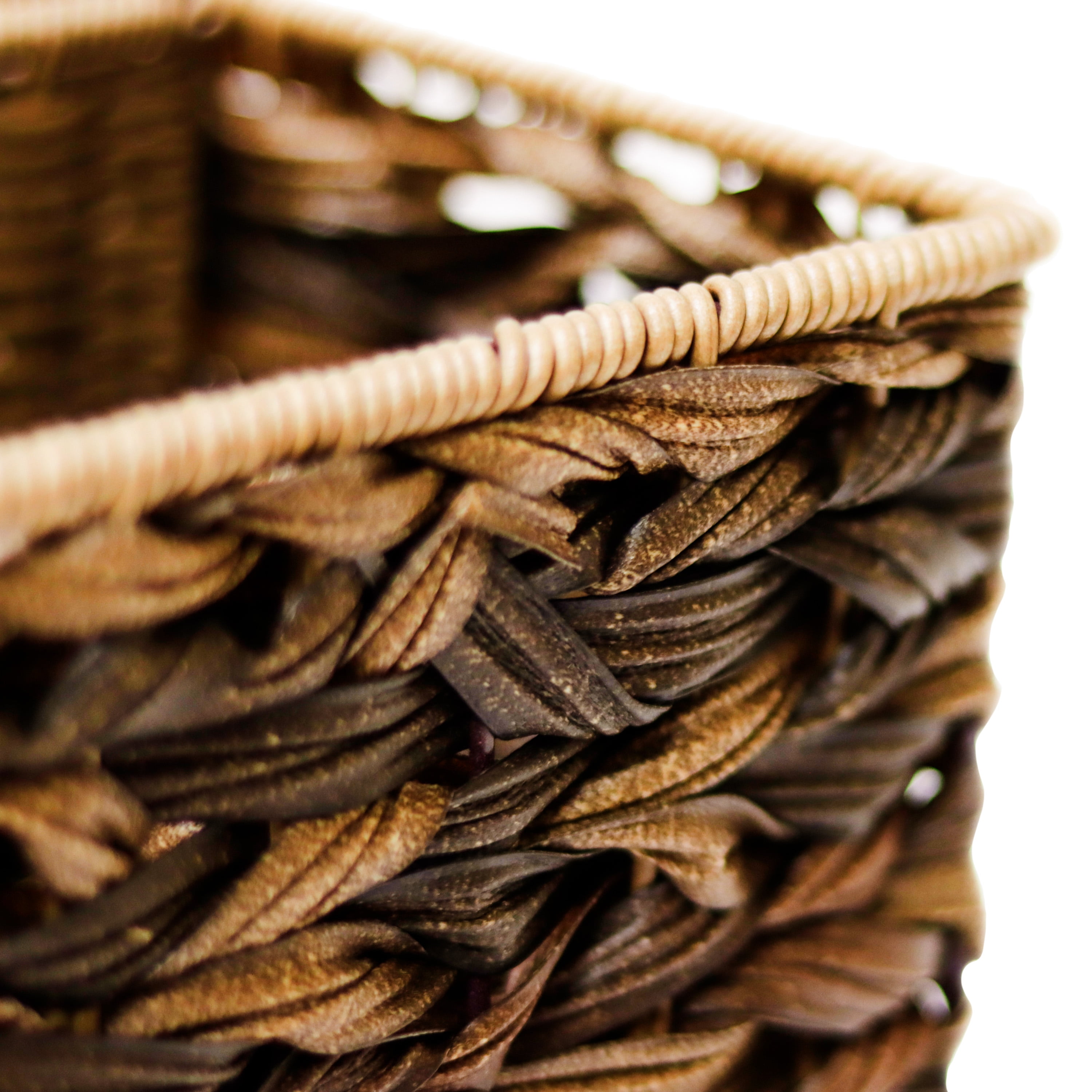 14.5 in Plastic Wicker Storage Stair Basket with Handle (Brown)