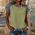thumbnail image 4 of Womens Short Sleeve Waffle Knit Top Denim Trim, Raglan Sleeve Summer Round Neck Tees Casual Layered Look T-Shirts for Daily Wear Soft Jean Inspired 2026 Fashion, 4 of 7