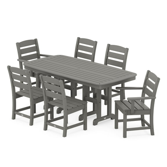 POLYWOOD Lakeside 7 Piece Transitional Outdoor Dining Table Set, Gray