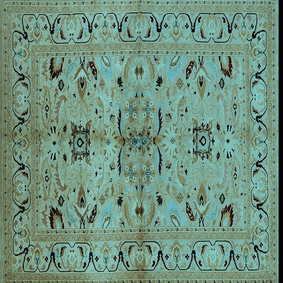 Ahgly Company Indoor Square Oriental Light Blue Industrial Area Rugs, 8' Square