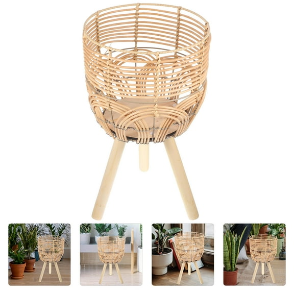 RUNROTOO Indoor Planter Pots With Stand Bamboo Beige 1Pack 10.4X18.1in