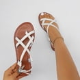 thumbnail image 4 of YgkuHd Women's Casual Flat Sandals Crisscross Strappy Design with Toe Loop Adjustable Ankle Strap Soft Padded Insole White,7, 4 of 8