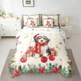 thumbnail image 2 of Homewish Xmas Dog Dalmatian Twin Bedding Sets 7-Piece, Vintage Christmas Gifts Snowflake Bedding Comforter Set, Poinsettia Flower Plant Reversible Sheet Sets, Lightweight Room Decor, 2 of 7