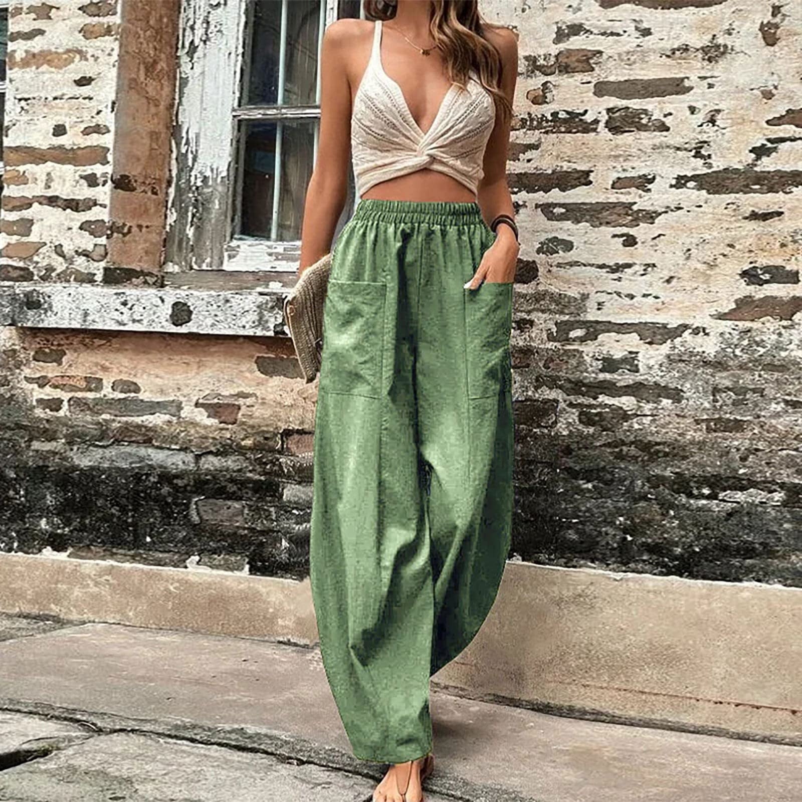 Zodggu Womens Trendy Casual Loose Baggy Pocket Pants Fashion Playsuit  Trousers Overalls Cotton And Linen Pants Young Adult Love 2023 Joggers  Female