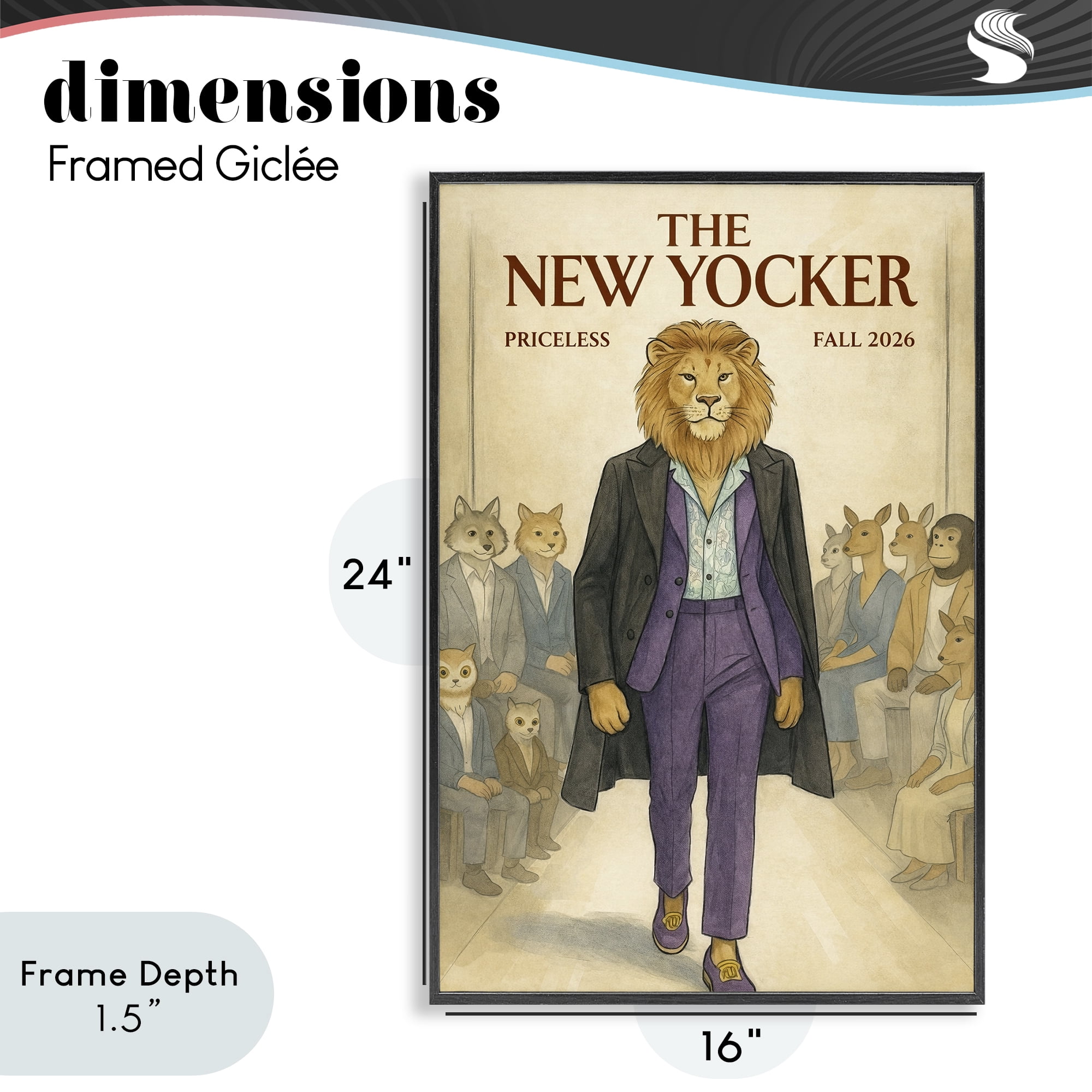 Stupell Industries New Yocker Lion Model Black Framed Giclee Art, design by Grotto Studios