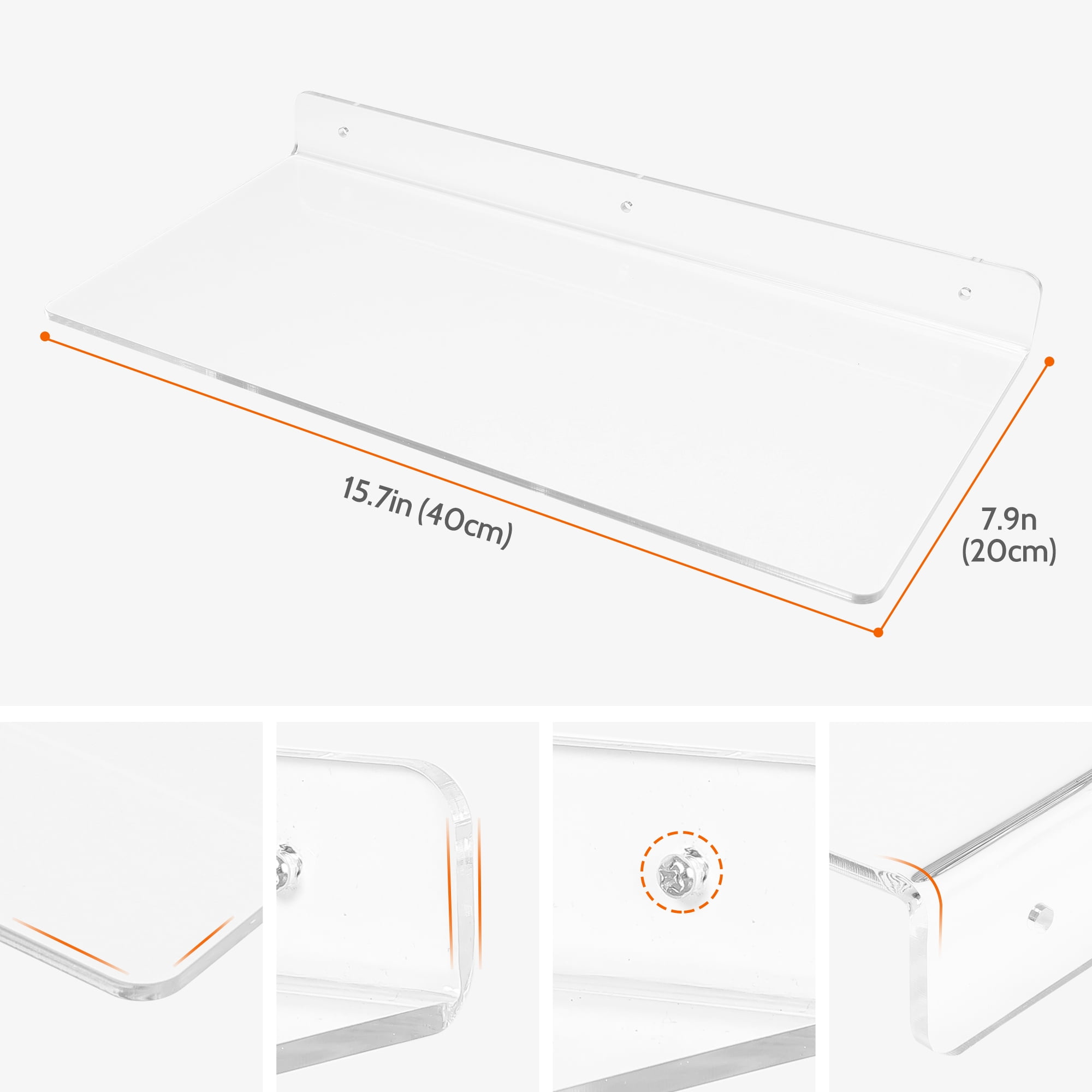 Unique Bargains Clear Acrylic Floating Shelves Acrylic Shelves for Bathroom Bedroom Wall 15.7" x 7.9" x 2" 2