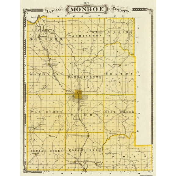 Historic County Map - Monroe County Indiana - Andreas 1876 - 23 x 29.63 - Vintage Wall Art