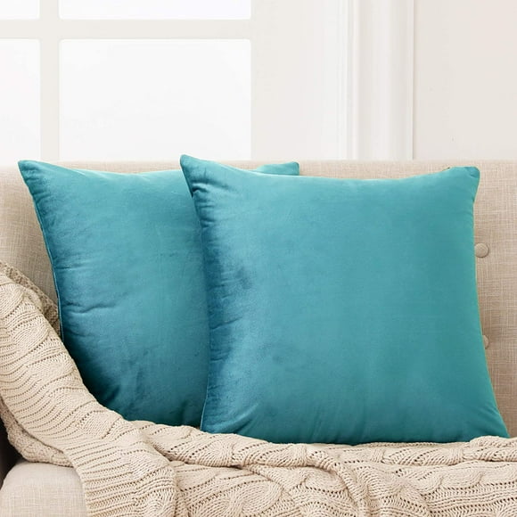 Housses de Coussin Décoratives en Velours Peluche Ultra Douce 18x18 pour Maison, Canapé - Ensemble de 2, Turquoise