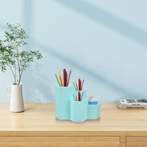 Pencil Holders Pens Cup Pencil Organizer, 4 Compartment Plastic Cute Pencil Holder for Desktop Supplies and Accessories, Multifunctional Desk Organizer for Office Home(Blue)