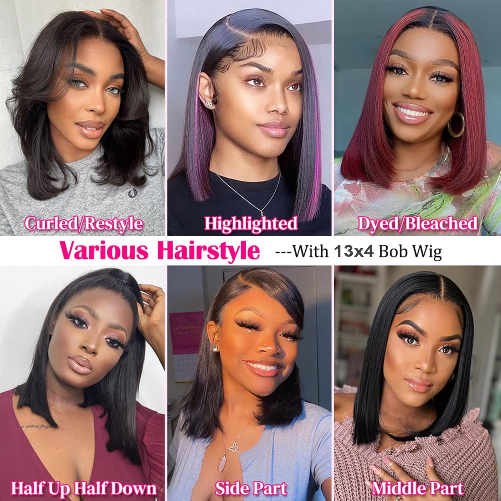 12" 13x4 Lace Front Bob Wigs Human Hair, HD Lace Bob Wig Human Hair