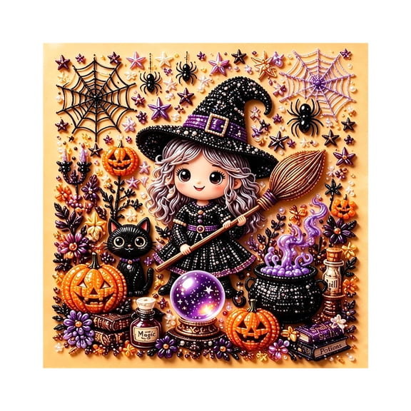 Novryn Halloween Diamond Art Kit, 8 x 8 Inch Spooky Calming Bead DIY Fall Wall Decor, Beginner Friendly DIY Craft Kit for Home Holiday