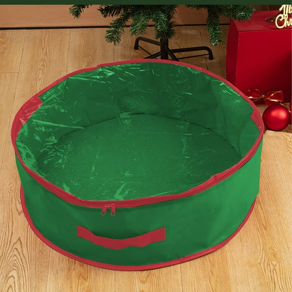 Artificial Christmas Tree Storage Bag Round Christmas Wreath Organizer Storage Bag One Side Transparent Basketweave Fabric PVC Wreath Storage Box - Plastic, Waterproof Christmas Tree Bag( Green)