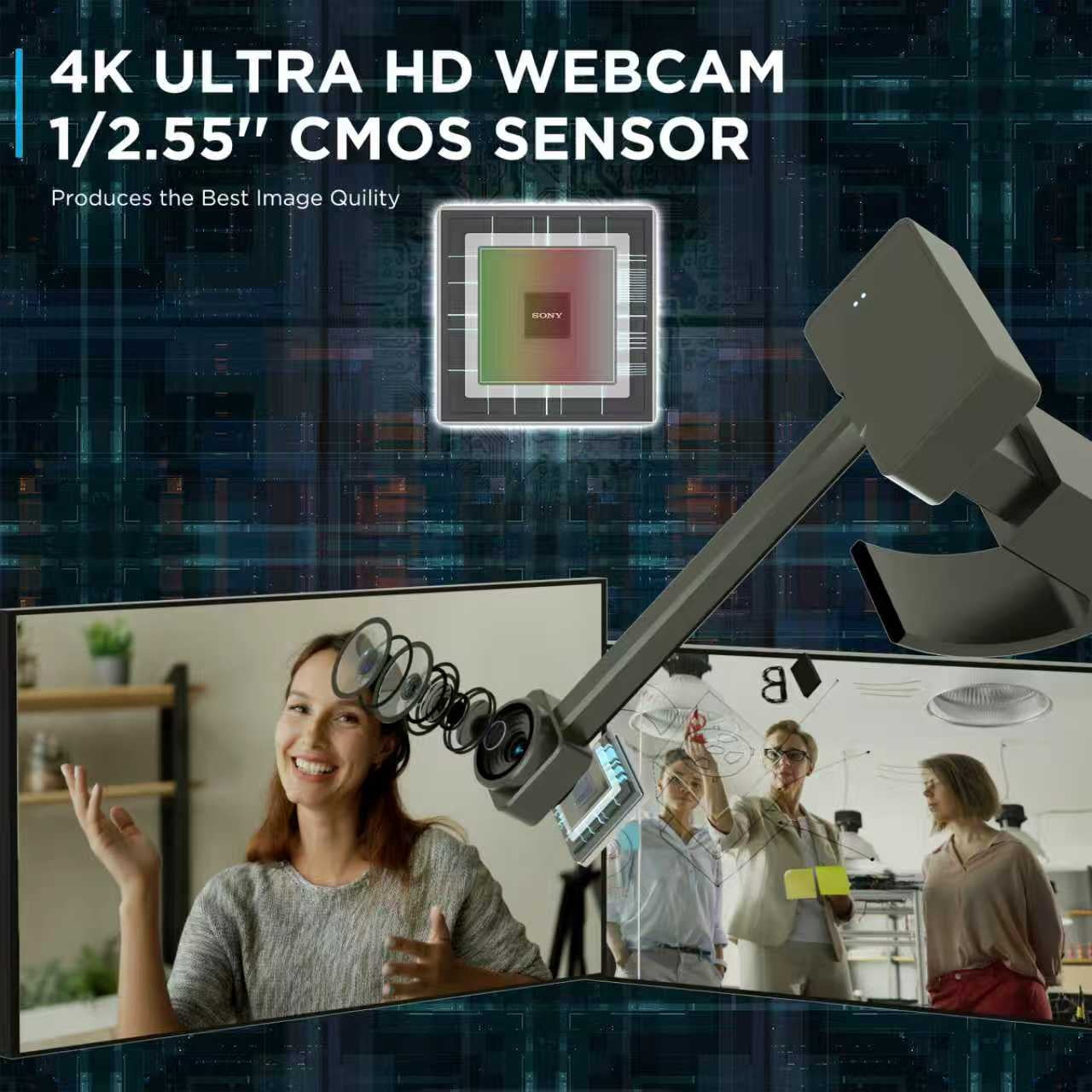 4K Webcam for PC with Remote Control, Ultra HD 1/2.55'' Sensor, Autofocus, 10x Digital Zoom, Low Light Performance, Streaming Camera for PC/Video Calling/Zoom/Skype/Teams