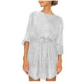 thumbnail image 2 of Lilgiuy Women's Trendy Crewneck Sequin Long Sleeve Solid Mini Dress Formal Dress for Betrothal Party, 2 of 5