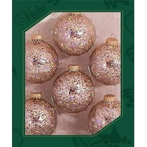 Glass Christmas Tree Ornaments - 67mm / 2.63" [6 Pieces] Designer Balls from Christmas By Krebs Seamless Hanging Holiday Decor (Metallic Gold Spangle)
