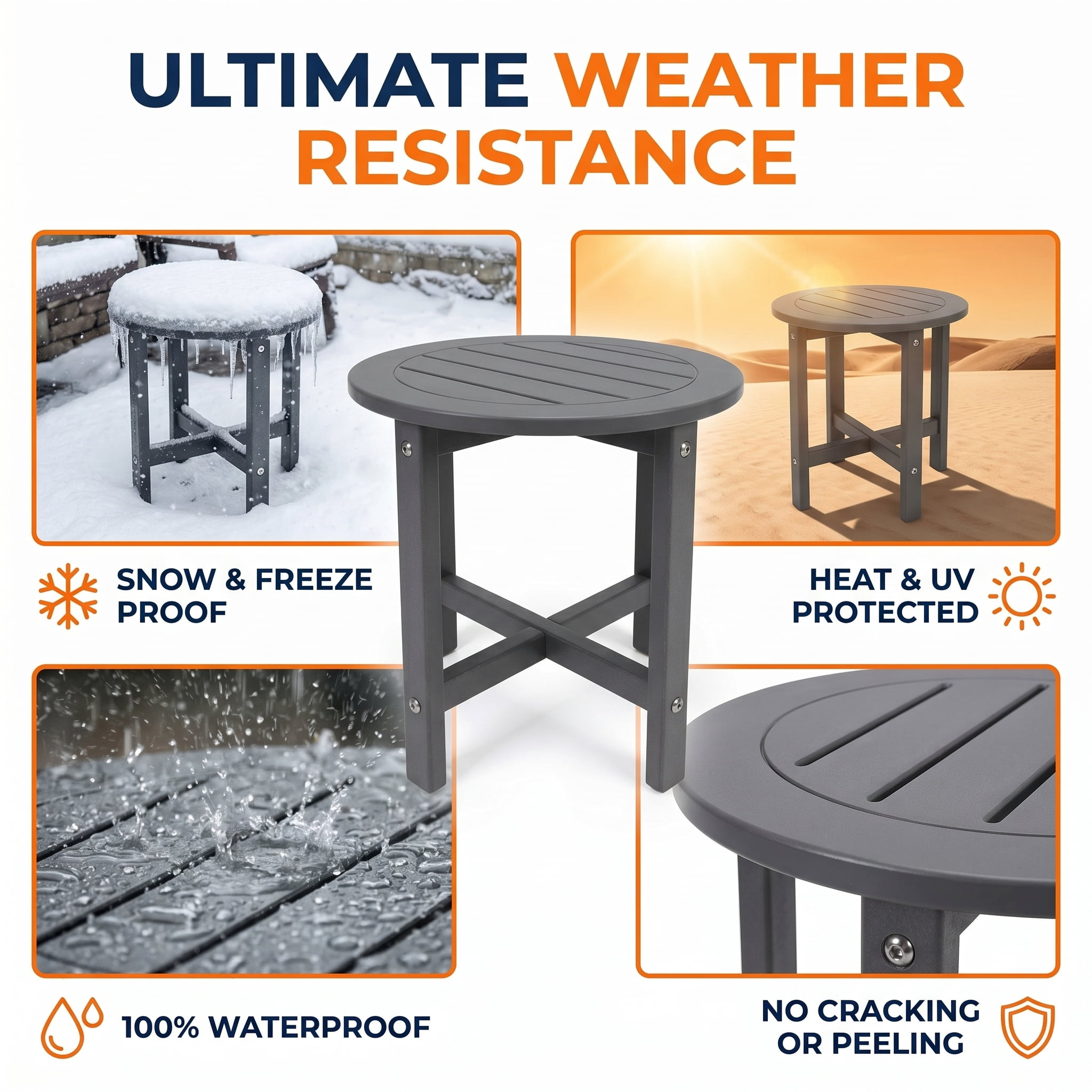 HDPE All-Weather Outdoor Side Table, 18×18×17 Inch Compact Patio End Table, Lightweight Weatherproof Small Side Table for Balcony Porch Pool Backyard
