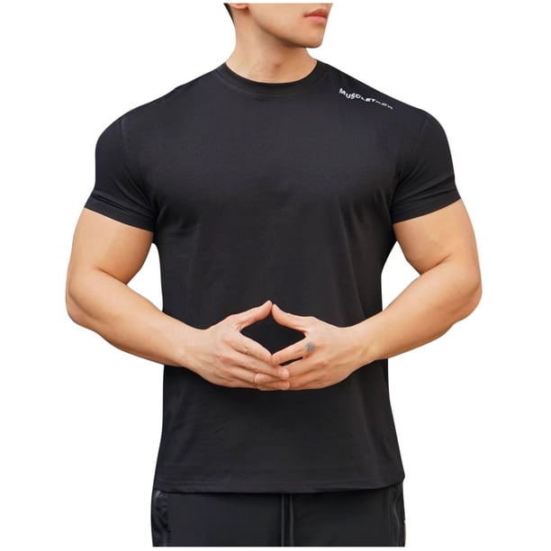 Camisas de Verano Casuales de Manga Corta de los Hombres Color Sólido V-Cuello Blusa de Fitness, 75% Poliéster 20% Rayón 5% Camisa de Spandex