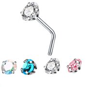 1/2PCS Crystal L shape nose stud set stainless steel zircon heart nose piercing ring star nose piercing stud lot nostril pircing ZYN