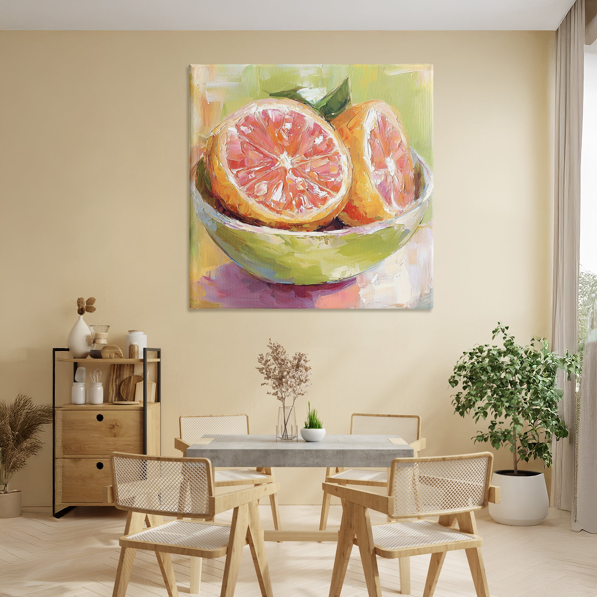 Stupell Industries Sliced Grapefruit in Bowl Canvas Wall Art, design by Riley B