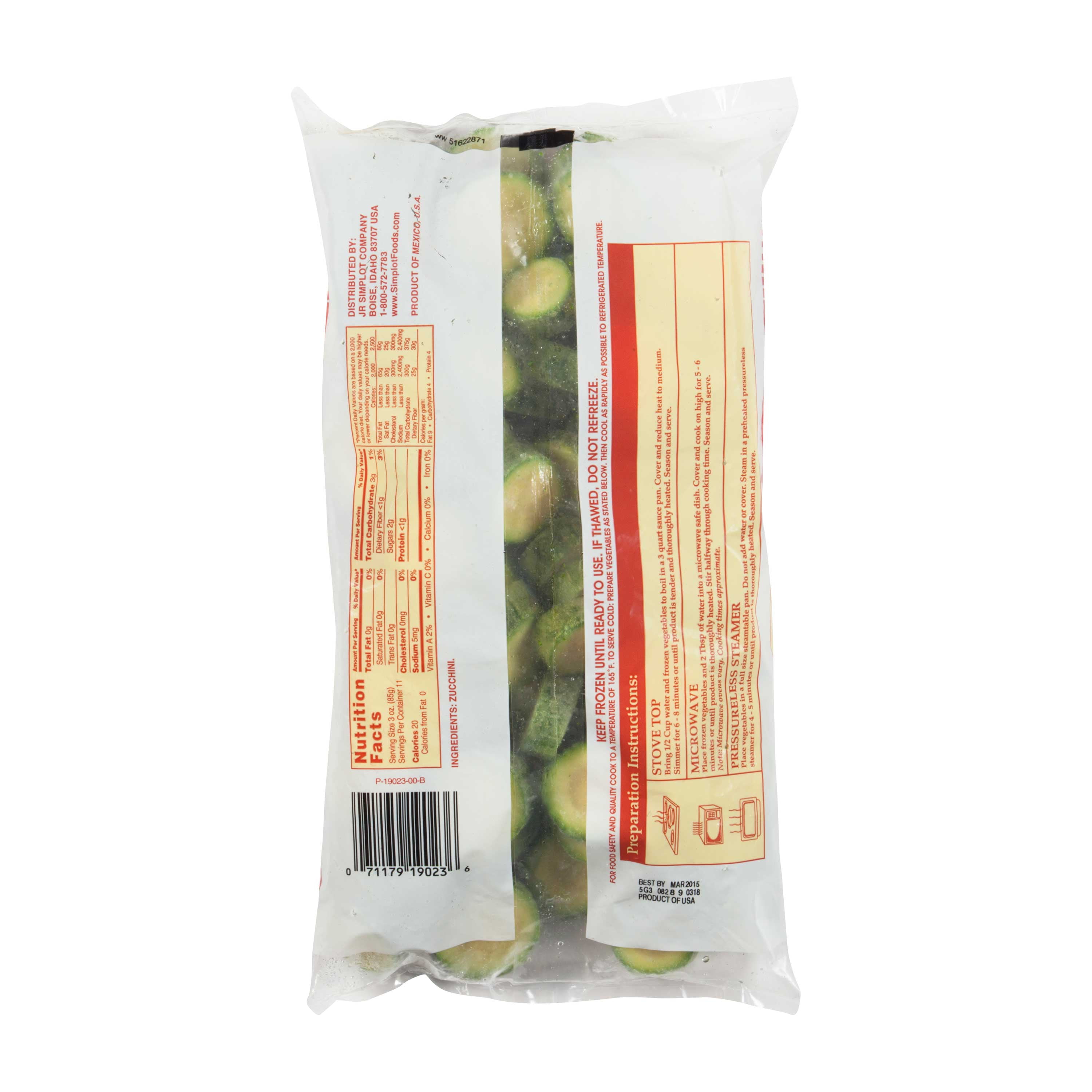Simplot Classic Crinkle Cut Sliced Zucchini, 32 Ounce - 12 per case.