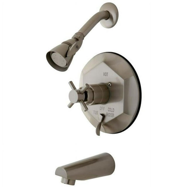 Kingston Brass KB46380DX Robinet de Baignoire et Douche avec Poignée Croisée, Nickel Satiné