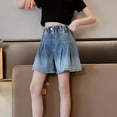 thumbnail image 2 of KAUOD Kids Girls Knee Length Jorts 2025 Trendy Vintage Elastic High Waisted Wide Leg Casual Jean Shorts with Pockets, 2 of 9