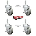 thumbnail image 2 of 4 Inch Gray Polyurethane Swivel 3/8 Inch Threaded Stem Caster Set with Brake SCC, 2 of 2
