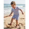 thumbnail image 3 of BemeyourBBs Toddler Baby Boys Summer Clothes Baseball Outfits Baseball Embroidery Striped Short Sleeve Turn Down Collar Shirt Tops and Pockets Shorts Set Infant Baby Girl Summer Outfits, 3 of 9