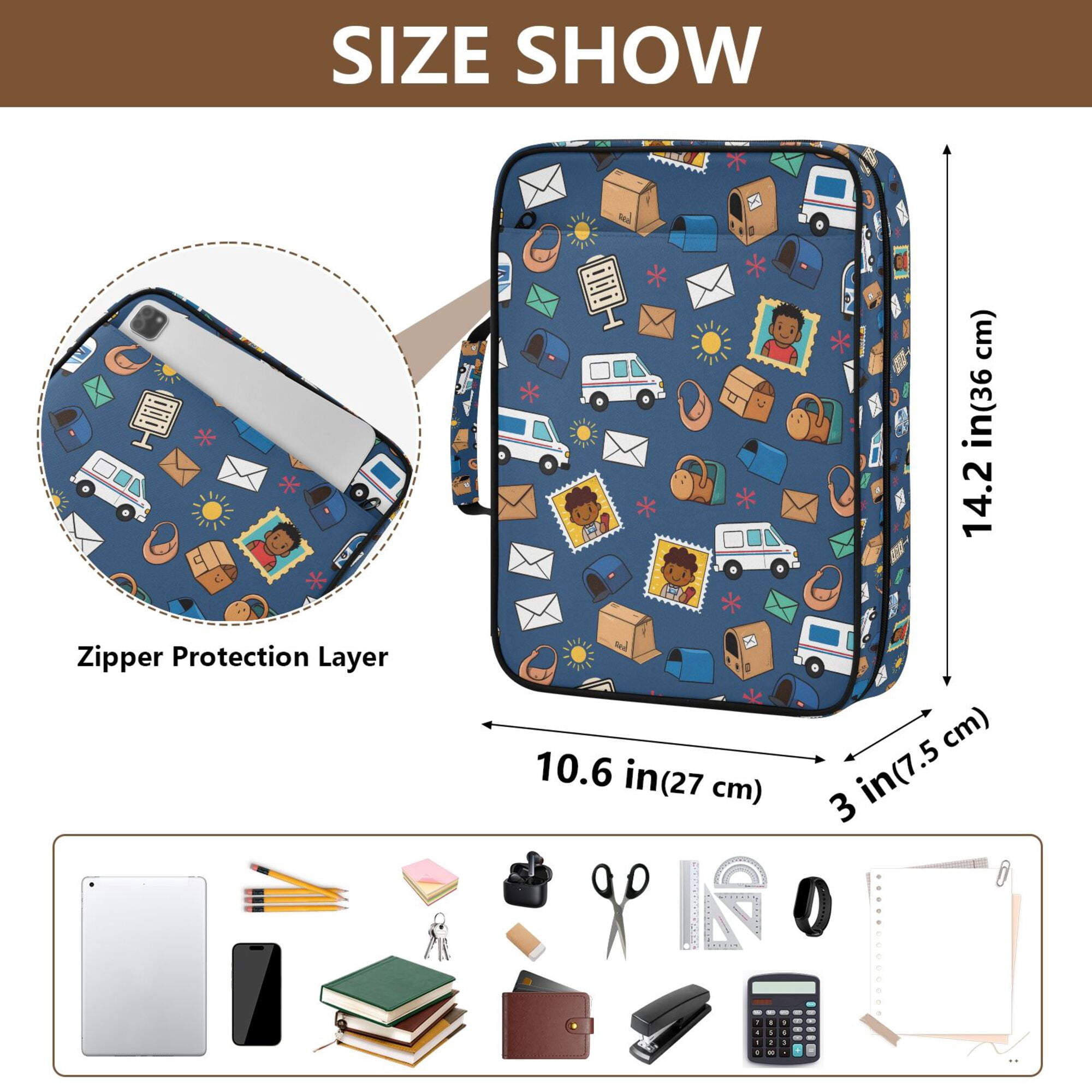 FORMRS Accordion File Folder A4 Size 7-Pocket Expanding Document Organizer Bag with 3 Ring Binder, Cartoon Mail Truck Pattern